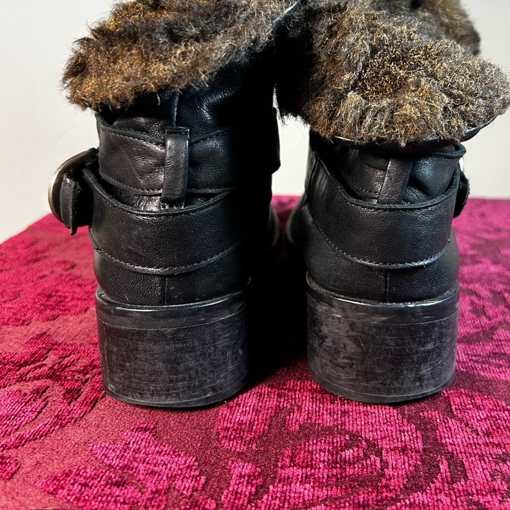 Italian Sesto Meucci Luxury Leather Biker Boots Fur Lined Size 6 - Picture 5 of 9